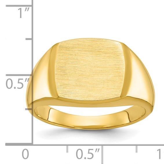 10ky 14mm x 14mm cushion face signet ring.