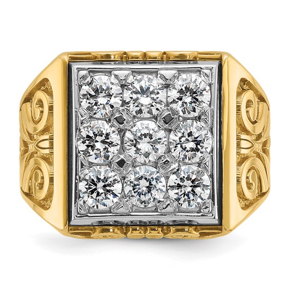 IBGoodman 14k Two-tone Men's Polished and Textured Scroll Design Square Cluster Ring Mounting