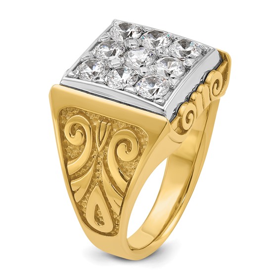 IBGoodman 14k Two-tone Men's Polished and Textured Scroll Design Square Cluster Ring Mounting