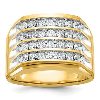 IBGoodman 14k with White Rhodium Men's Polished and Grooved 4-Row 1 1/5 Carat A Quality Diamond Ring