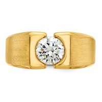 IBGoodman 14K Yellow Gold 1 Carat Lab Grown Diamond VS SI+ G+ Complete Polished and Satin Men's Ring view 4