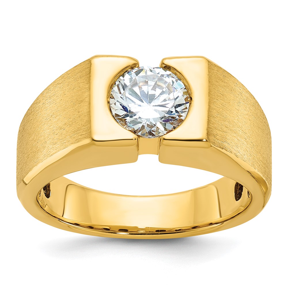IBGoodman 14K Yellow Gold 1 Carat Lab Grown Diamond VS SI+ G+ Complete Polished and Satin Men's Ring
