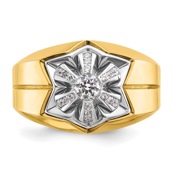 IBGoodman 14k Two-tone Men's Polished and Grooved 3/8 Carat AA Quality Diamond Star Ring