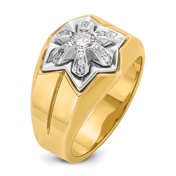 IBGoodman 14k Two-tone Men's Polished and Grooved 3/8 Carat AA Quality Diamond Star Ring