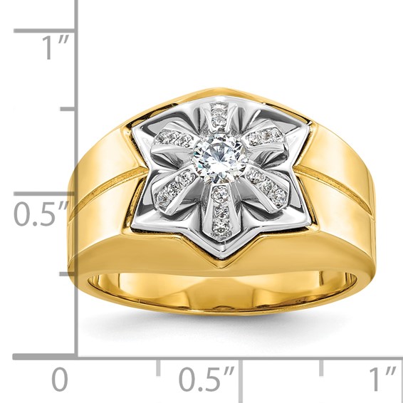 IBGoodman 14k Two-tone Men's Polished and Grooved 3/8 Carat AA Quality Diamond Star Ring