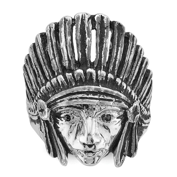 IB Goodman 14k White Gold Mens Antiqued Black Diamond Native Headdress Complete Ring