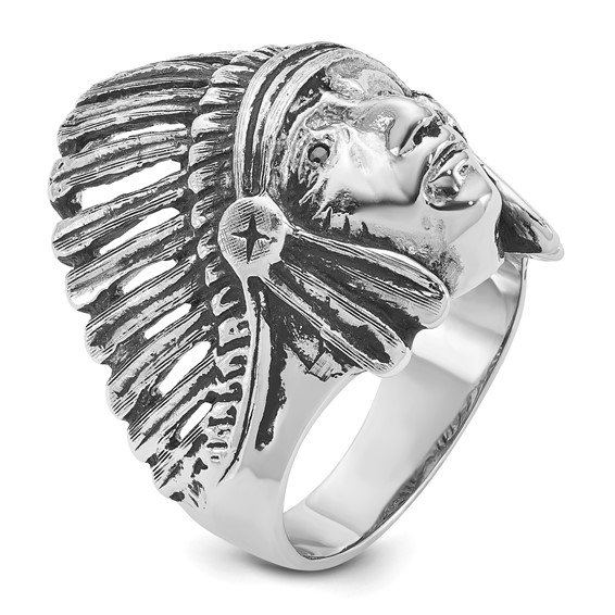 IB Goodman 14k White Gold Mens Antiqued Black Diamond Native Headdress Complete Ring
