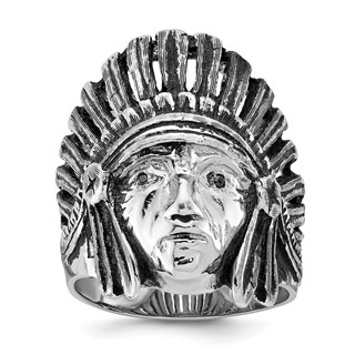 IB Goodman 14k White Gold Mens Antiqued Black Diamond Native Headdress Complete Ring