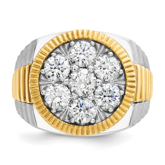 IBGoodman 14k Two-Tone 3 carat Lab Grown Diamond VS/SI+ G+ Complete Ribbed Men's Cluster Ring