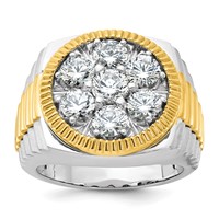 IBGoodman 14K Two-Tone 3 Carat Lab Grown Diamond VS SI+ G+ Complete Ribbed Men's Cluster Ring view 1