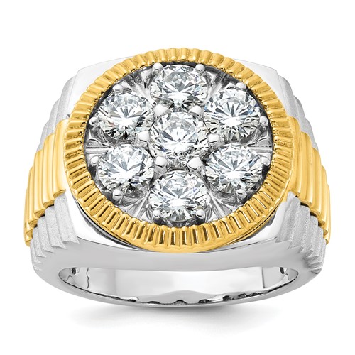 IBGoodman 14K Two-Tone 3 Carat Lab Grown Diamond VS SI+ G+ Complete Ribbed Men's Cluster Ring