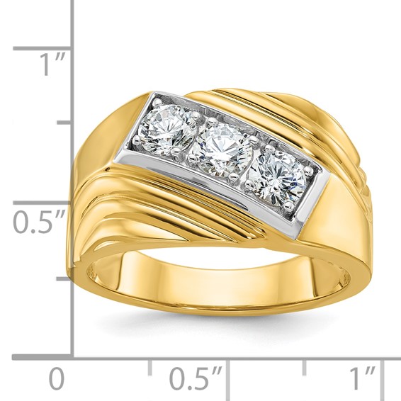 IBGoodman 14k with White Rhodium Men's Polished and Grooved 3-Stone 1 Carat AA Quality Diamond Ring
