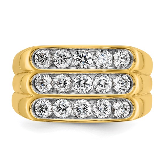 10k with White Rhodium 2 ct Lab Grown Diamond VS+ F+ 3 Row Men's Ring