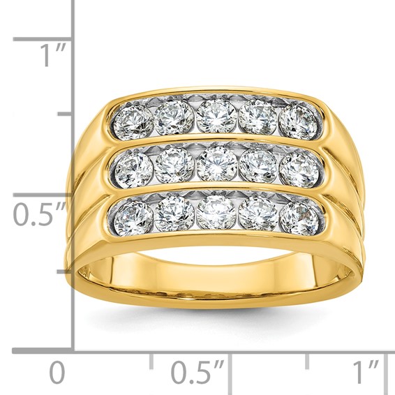 IBGoodman 14k Men's Polished and Grooved 3-Row 1.65 Carat AA Quality Diamond Ring