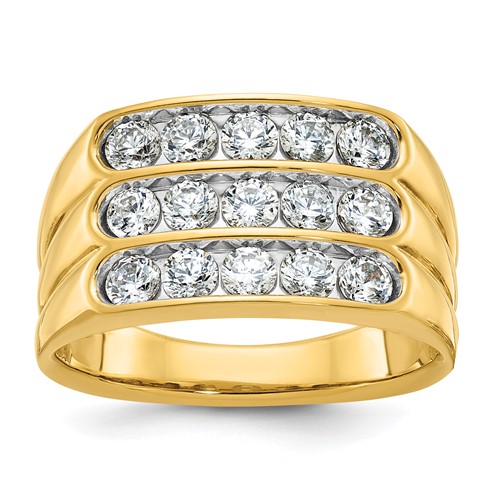 IBGoodman 14K Yellow Gold 1.62 Carat Lab Grown Diamond VS SI+ G+ Complete Three Row Men's Ring