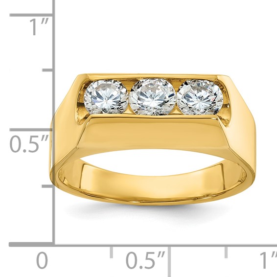 IBGoodman 14k Men's Polished 3-Stone 1 Carat AA Quality Diamond Ring