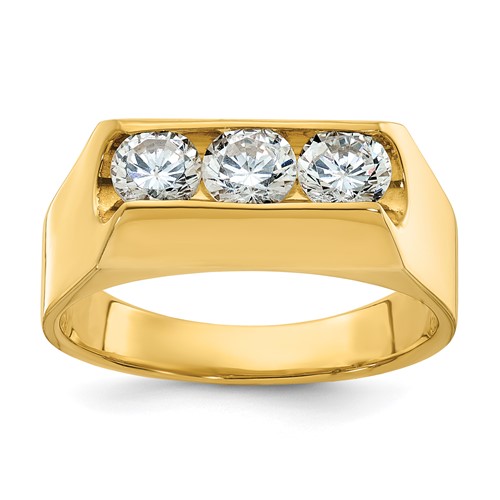 IBGoodman 14K Yellow Gold 1 Carat Lab Grown Diamond VS SI+ G+ Complete Three Stone Men's Ring