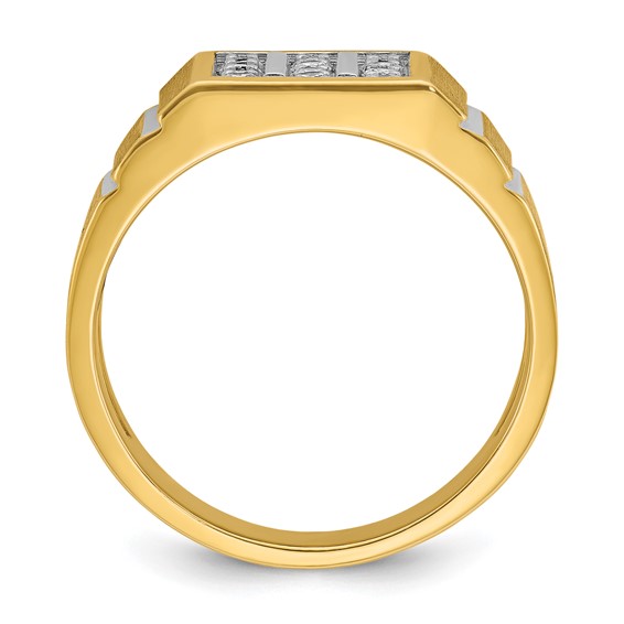 IBGoodman 14k with White Rhodium Men's Polished Satin and Grooved 3-Row 1/3 Carat AA Quality Diamond Ring