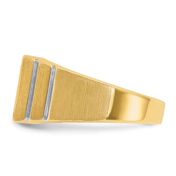 IBGoodman 14k with White Rhodium Men's Polished Satin and Grooved 3-Row 1/3 Carat AA Quality Diamond Ring