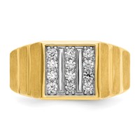 IBGoodman 14K Yellow Gold Ring with White Rhodium 0.33 Carat Lab Grown Diamond VS SI+ G+ Polished Satin and Grooved Three Row Men's Cluster view 4