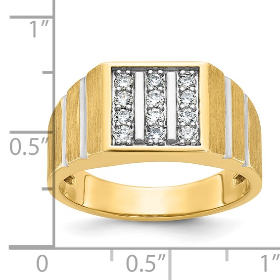 IBGoodman 14k with White Rhodium Men's Polished Satin and Grooved 3-Row 1/3 Carat AA Quality Diamond Ring