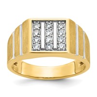 IBGoodman 14K Yellow Gold Ring with White Rhodium 0.33 Carat Lab Grown Diamond VS SI+ G+ Polished Satin and Grooved Three Row Men's Cluster view 1