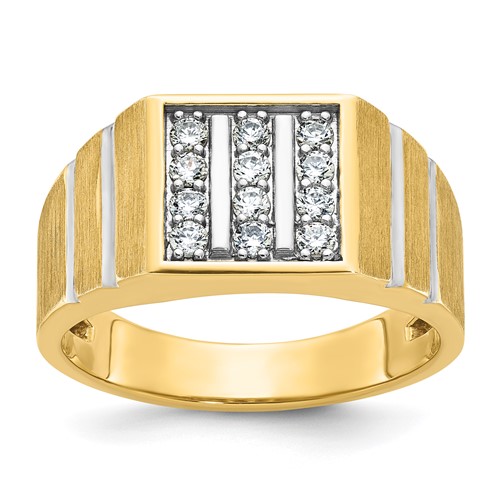 IBGoodman 14K Yellow Gold Ring with White Rhodium 0.33 Carat Lab Grown Diamond VS SI+ G+ Polished Satin and Grooved Three Row Men's Cluster