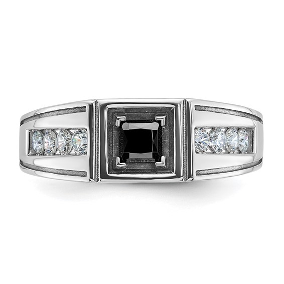 IB Goodman 14k White Gold with Black Rhodium Satin 7/8 carat Black and White Diamond Complete Mens Ring