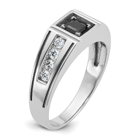IB Goodman 14k White Gold with Black Rhodium Satin 7/8 carat Black and White Diamond Complete Mens Ring
