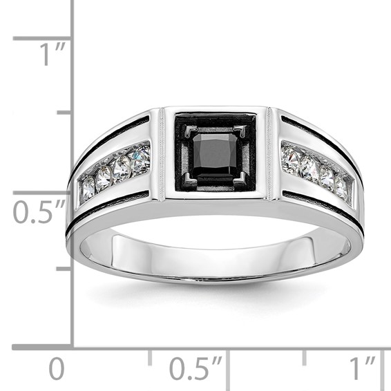 IB Goodman 14k White Gold with Black Rhodium Satin 7/8 carat Black and White Diamond Complete Mens Ring