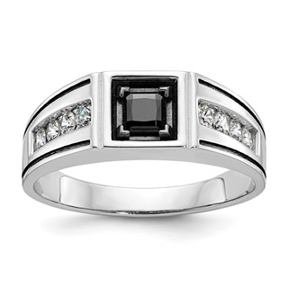 IB Goodman 14k White Gold with Black Rhodium Satin 7/8 carat Black and White Diamond Complete Mens Ring