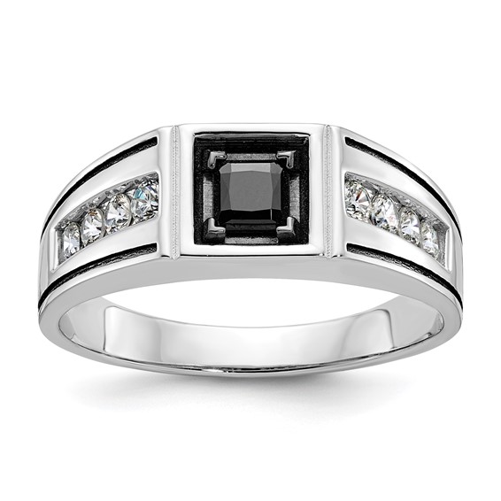 IB Goodman 14k White Gold with Black Rhodium Satin 7/8 carat Black and White Diamond Complete Mens Ring
