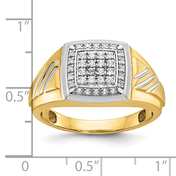 IBGoodman 14k with White Rhodium Men's Polished Satin and Grooved 1/3 Carat A Quality Diamond Square Cluster Ring