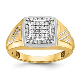 IBGoodman 14k with White Rhodium Men's Polished Satin and Grooved 1/3 Carat A Quality Diamond Square Cluster Ring
