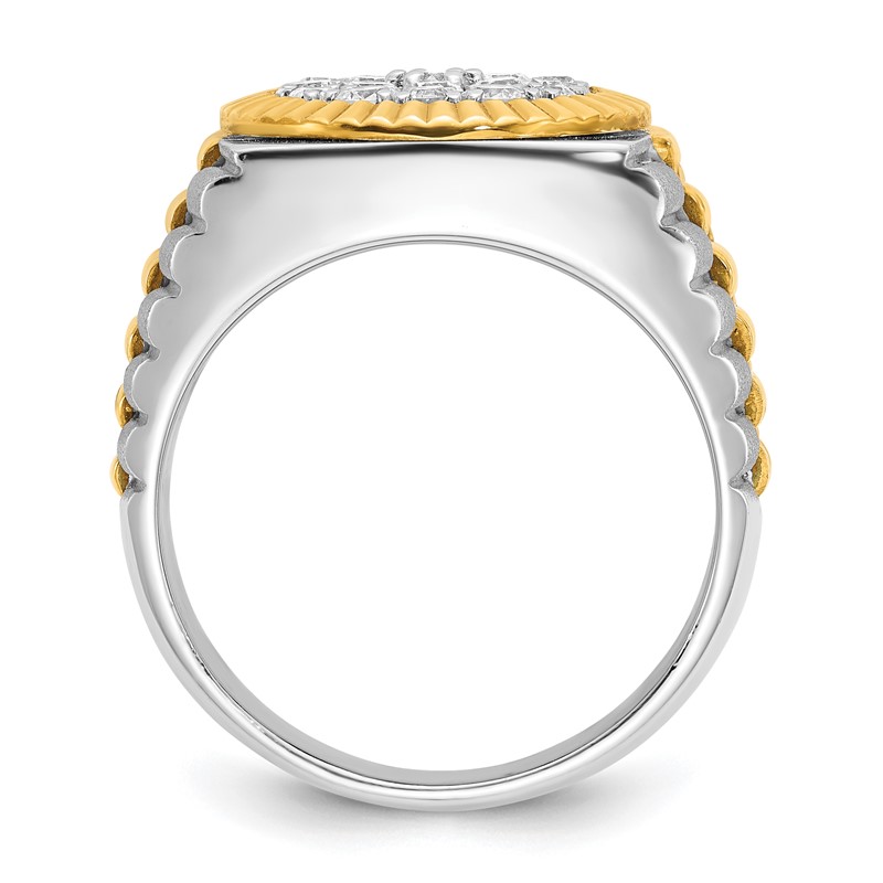IBGoodman 14k Two-Tone 1 1/6 carat Lab Grown Diamond VS/SI+ G+ Complete Ribbed Men's Cluster Ring