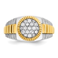 IBGoodman 14K Two-Tone 0.50 Carat Lab Grown Diamond VS SI+ G+ Complete Ribbed Men's Cluster Ring view 4
