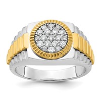 IBGoodman 14K Two-Tone 0.50 Carat Lab Grown Diamond VS SI+ G+ Complete Ribbed Men's Cluster Ring view 1