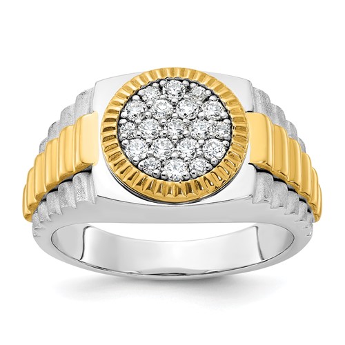IBGoodman 14K Two-Tone 0.50 Carat Lab Grown Diamond VS SI+ G+ Complete Ribbed Men's Cluster Ring