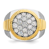 IBGoodman 14K Two-Tone 2 Carat Lab Grown Diamond VS SI+ G+ Complete Ribbed Men's Cluster Ring view 4