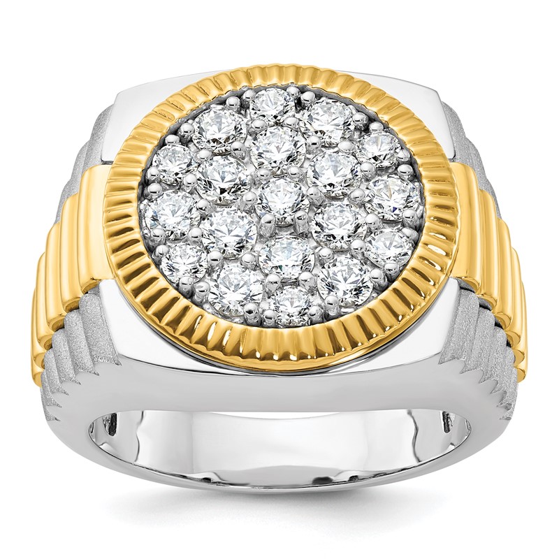 IBGoodman 14k Two-Tone 2 carat Lab Grown Diamond VS/SI+ G+ Complete Ribbed Men's Cluster Ring