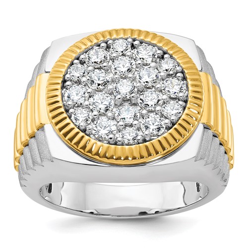 IBGoodman 14K Two-Tone 2 Carat Lab Grown Diamond VS SI+ G+ Complete Ribbed Men's Cluster Ring