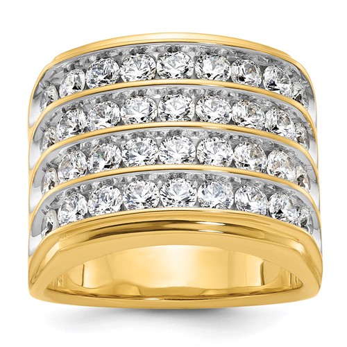 IBGoodman 14K Yellow Gold Ring with White Rhodium 3.75 Carat Lab Grown Diamond VS SI+ G+ Complete Four Row Men's