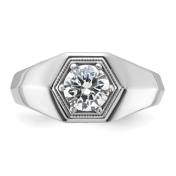 IBGoodman 14k White Gold 1 carat Lab Grown Diamond VS/SI+ G+ Complete Polished and Beaded Men's Ring
