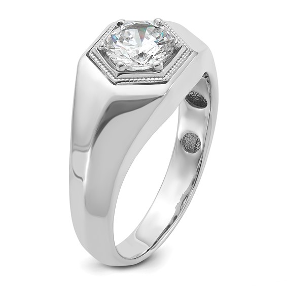 IBGoodman 14k White Gold 1 carat Lab Grown Diamond VS/SI+ G+ Complete Polished and Beaded Men's Ring