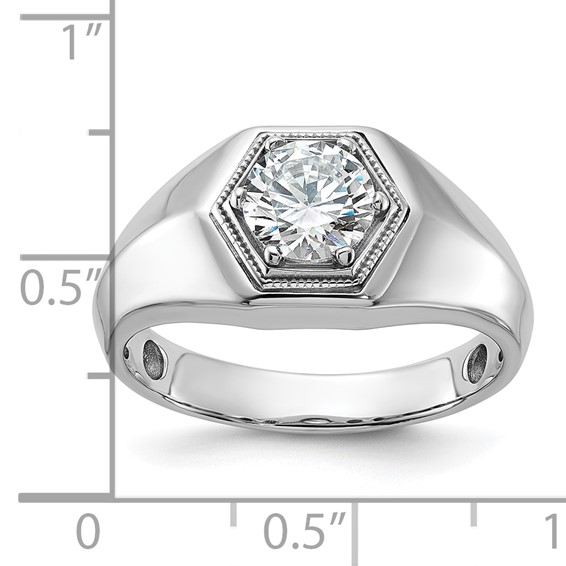 IBGoodman 14k White Gold 1 carat Lab Grown Diamond VS/SI+ G+ Complete Polished and Beaded Men's Ring