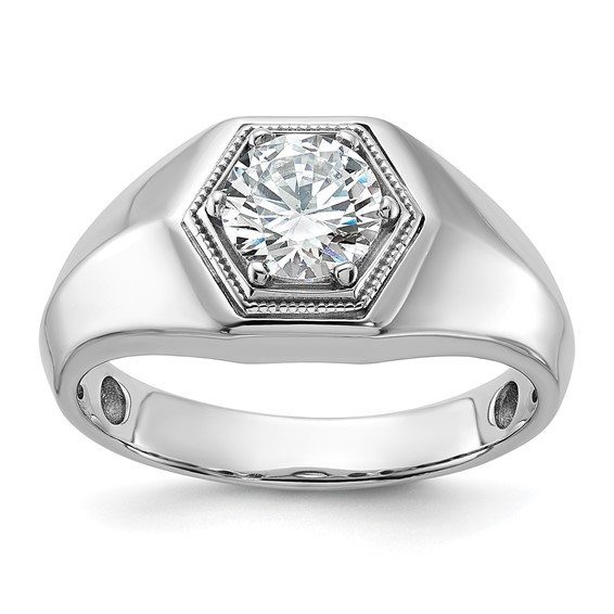 IBGoodman 14k White Gold 1 carat Lab Grown Diamond VS/SI+ G+ Complete Polished and Beaded Men's Ring