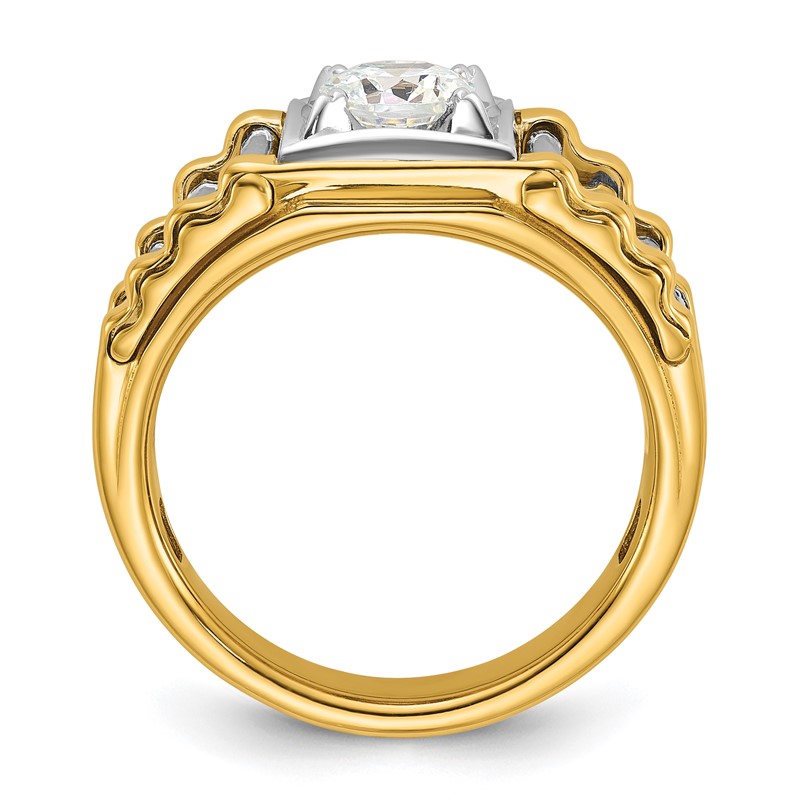 IBGoodman 14k Two-Tone 1 carat Lab Grown Diamond VS/SI+ G+ Polished and Ribbed Complete Men's Ring