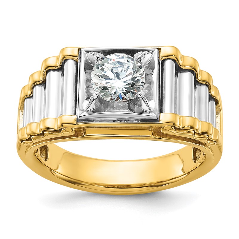 IBGoodman 14k Two-Tone 1 carat Lab Grown Diamond VS/SI+ G+ Polished and Ribbed Complete Men's Ring