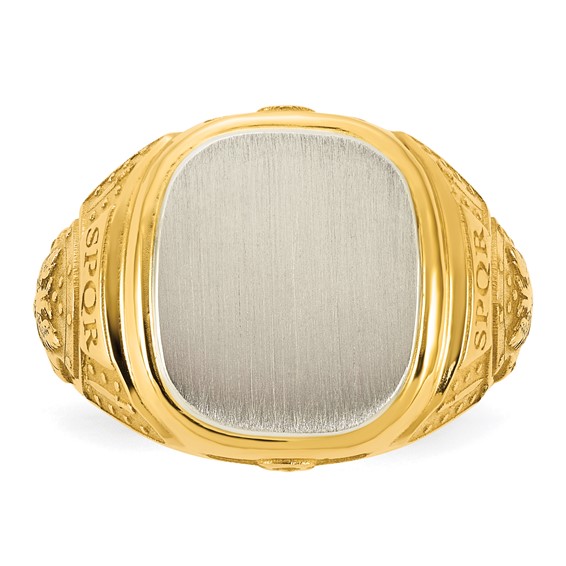 IB Goodman 14k Two-tone Engravable 13.5x15.5mm Cushion Mens Signet Ring