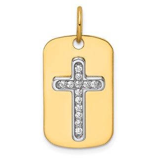 14K Yellow 24x14.4 Dog Tag  14K White 11.17mm Cross     13-1.5MM CZ Mountin